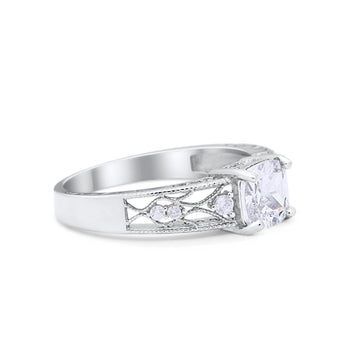 Cushion Engagement Ring Simulated Cubic Zirconia 925 Sterling Silver